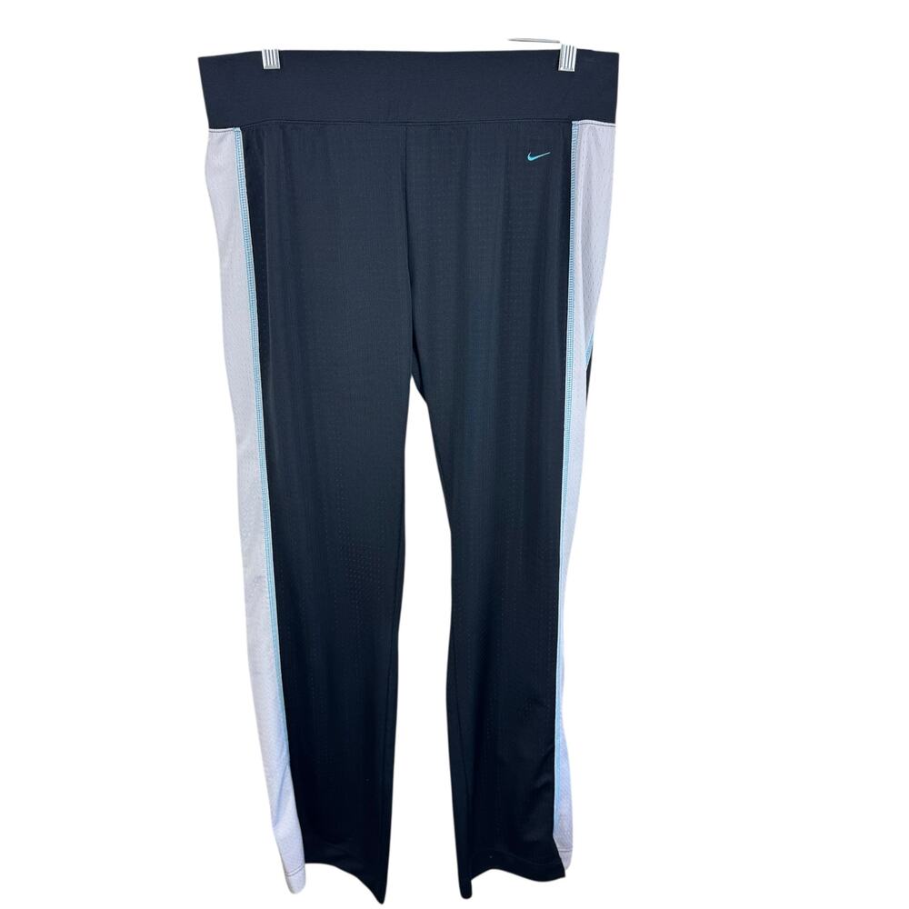 Nike Mesh Black White Blue Stripe Straight Leg‎ Drawstring Athletic Pants Size L
